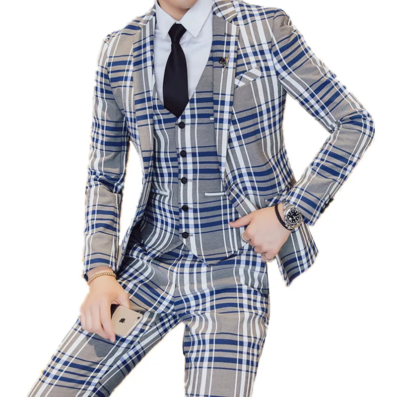 سترة + بانت + سترة/جديد الرجال الأعمال ضئيلة الدعاوى مجموعات منقوشة الزفاف اللباس ثلاث قطع دعوى الحلل معطف السراويل صدرية