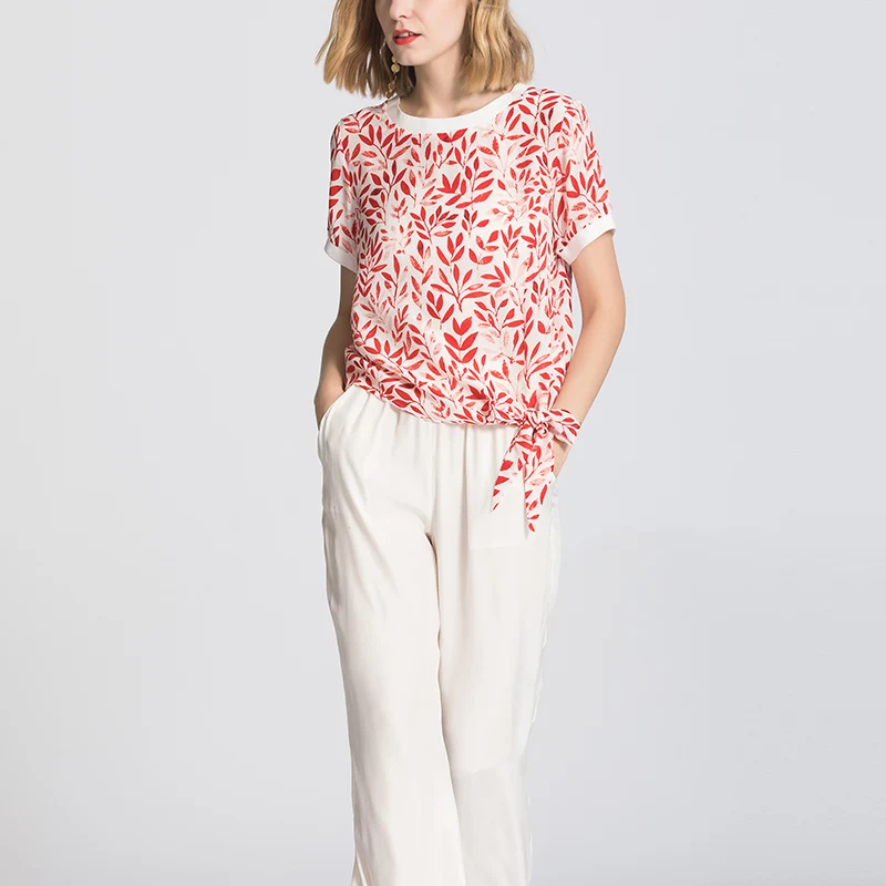 SuyaDream Women T Shirt 100% REAL SILK Crepe Print
