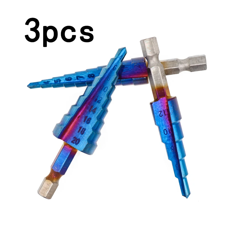 

Straight Flute Nano Blue Coated HSS Step Conical Drill Bit Hole Saw Cutter Tools