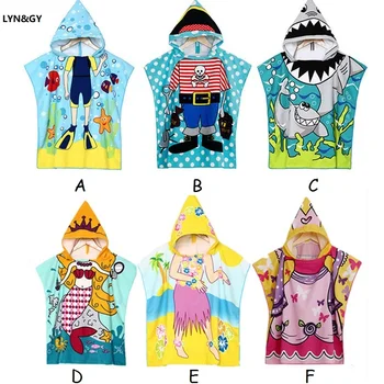 

New Shark Mermaid Excavator Kids Hooded Poncho Microfiber Bath Towel Cartoon Hoodie Baby Children Beach Towel Hoody Cloak Poncho