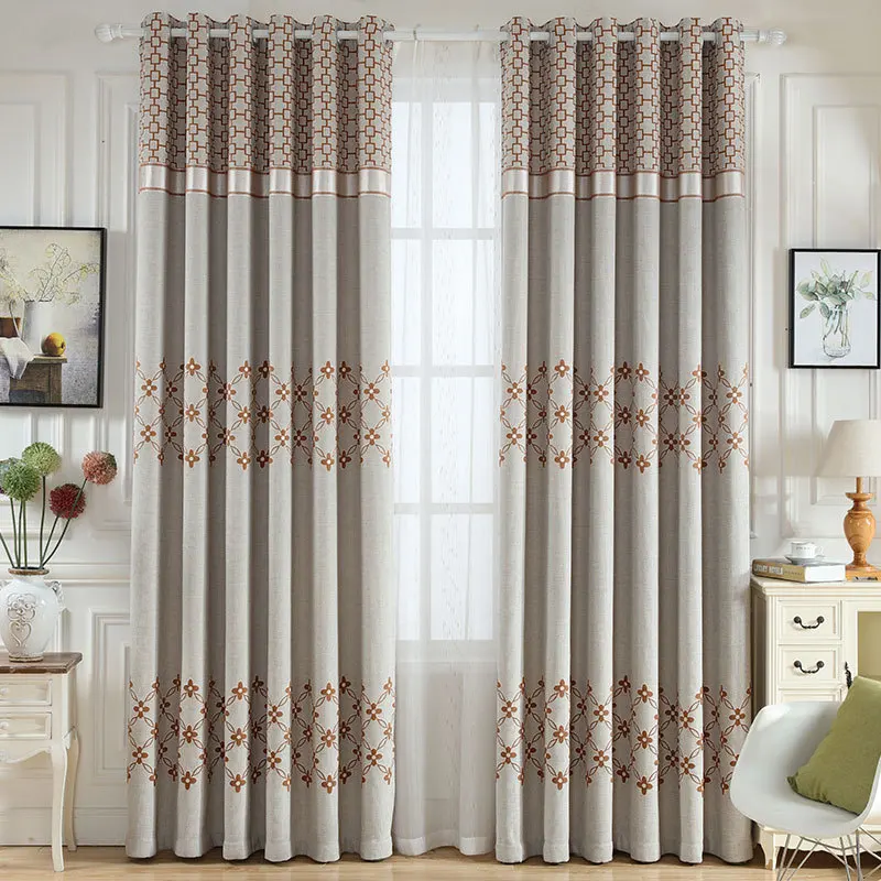 

Modern minimalist cotton and linen material embroidered curtains living room / bedroom balcony shade curtains / home decorations