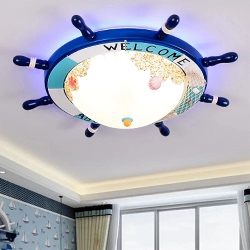 

Mediterranean Ceiling Lamp Cartoon Children's Room Lamp Boy Bedroom Lamp Girl Princess Room Creative Rudder Lamp
