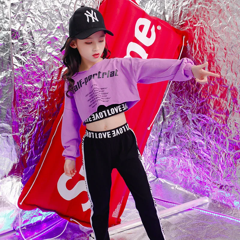 Concert Hip Hop Clothing Sweatshirt Pants Girls Cheerleader Jazz Dance wear Costumes Kids Stage Ballroom Dancing Clothes Wear