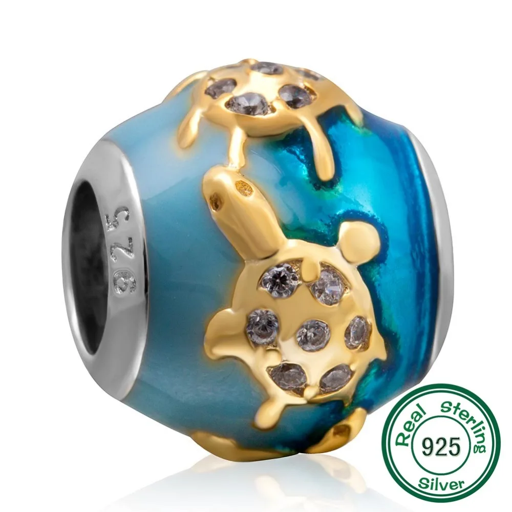 

ChaWin Genuine 925 Sterling Silver Sea Turtle on Blue Sea Charms Beads fit for Bracelets and Necklaces Making Free Shipping