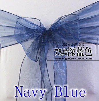 

Navy blue color Organza sash chair sash crystal sash wedding party hotel show decoration shimmer shiny bow tie chair band