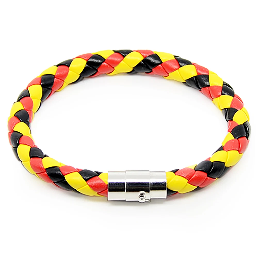 

Germany Flag Color Red yellow black Braided Pattern Handmade PU Leather Bracelet With Magnetic Clasp Sport Promotion Gifts
