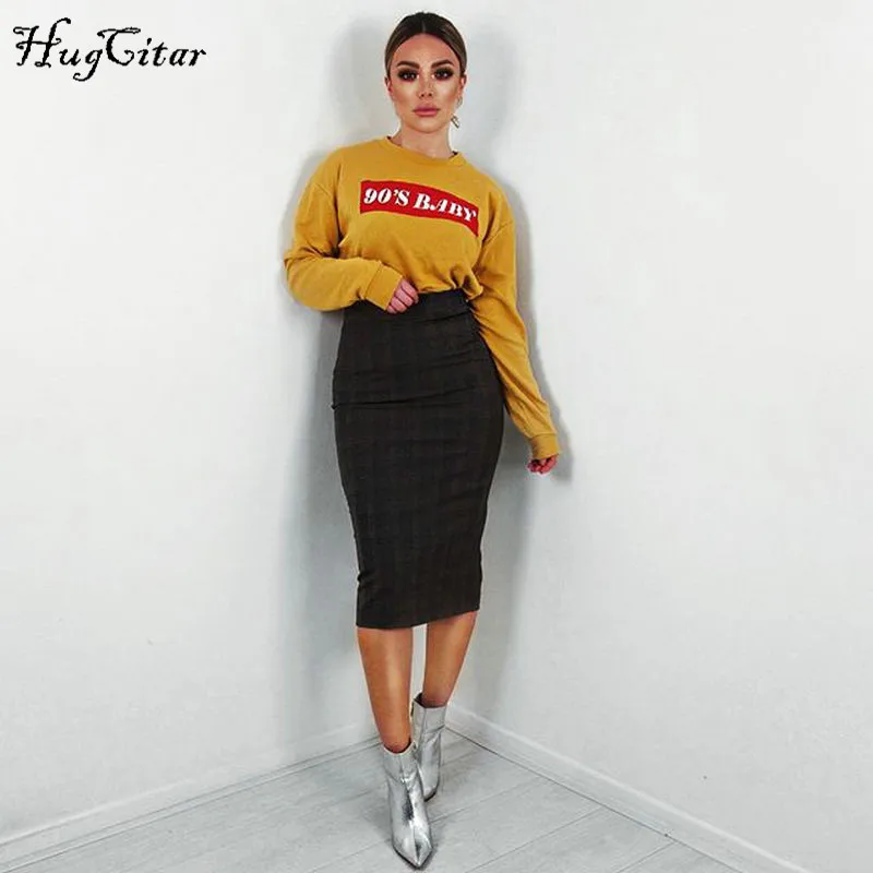  Hugcitar cotton long sleeve letters print crop tops 2018 summer autumn women fashion sweatshirt