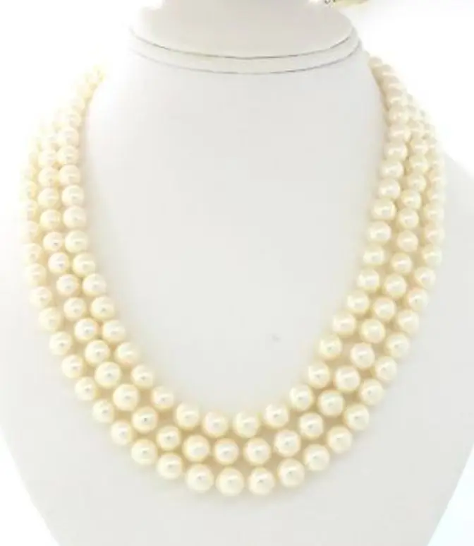 

triple strands natural Akoya white pearl necklace 18-22inch silver clasp