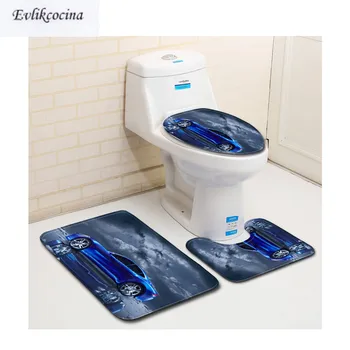 

Free Shipping 3pcs Blue Racing Car Banyo Bathroom Carpet Toilet Bath Mats Set Non Slip Pad Tapis Salle De Bain Alfombra Bano