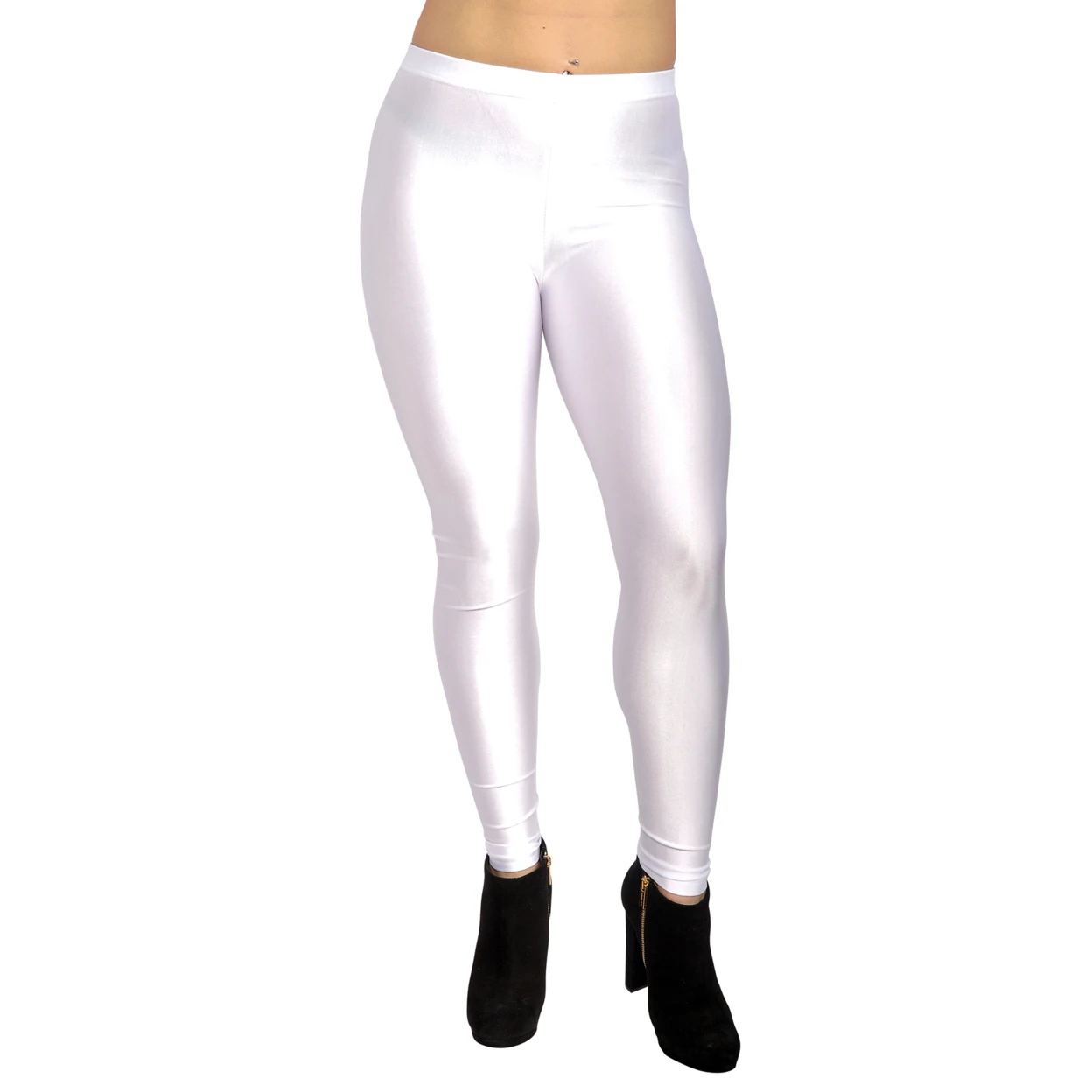 Women's Shiny Candy Neon Leggings Small White (1)