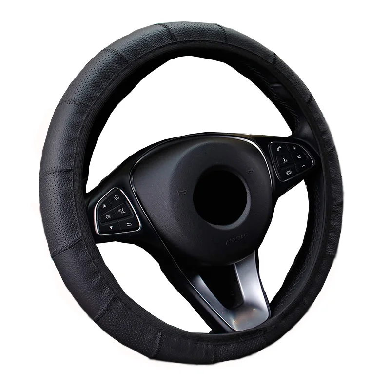 

4 Colors Car Steering Wheel Cover Non-slip No Inner Ring Cow leather Braid on the Steering wheel Funda Volante Auto Car Styling