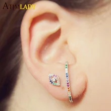 Стерлинговое Серебро 925 пробы, миниатюрный Турецкий Дурной глаз, ювелирные изделия, радужные cz серьги, великолепные нежные минималистичные Модные женские ювелирные изделия