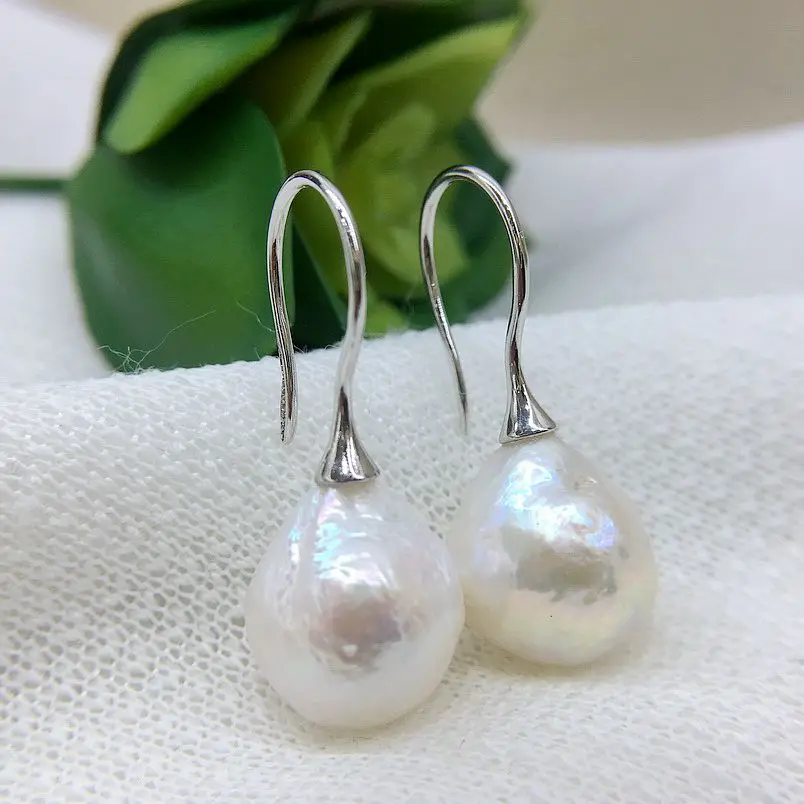 Women's Earrings White Baroque Pearls Irregular Shape 925 Sterling Silver Fish Hook Earrings Pearl Earrings Gifts for Girls