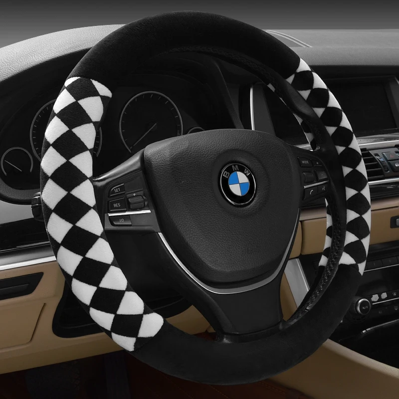 

KKYSYELVA Universal Soft Warm Plush Covers Car Steering Wheel Cover Car-styling Pearl Velvet Auto Decoration Winter 3 Colors