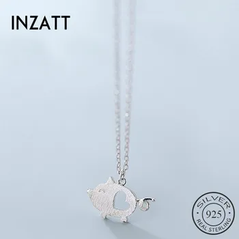 

INZATT Real 925 Sterling Silver Minimalist Heart Pig Pendant Necklace For Women Party Cute Fine Jewelry 2019 Accessories Gift
