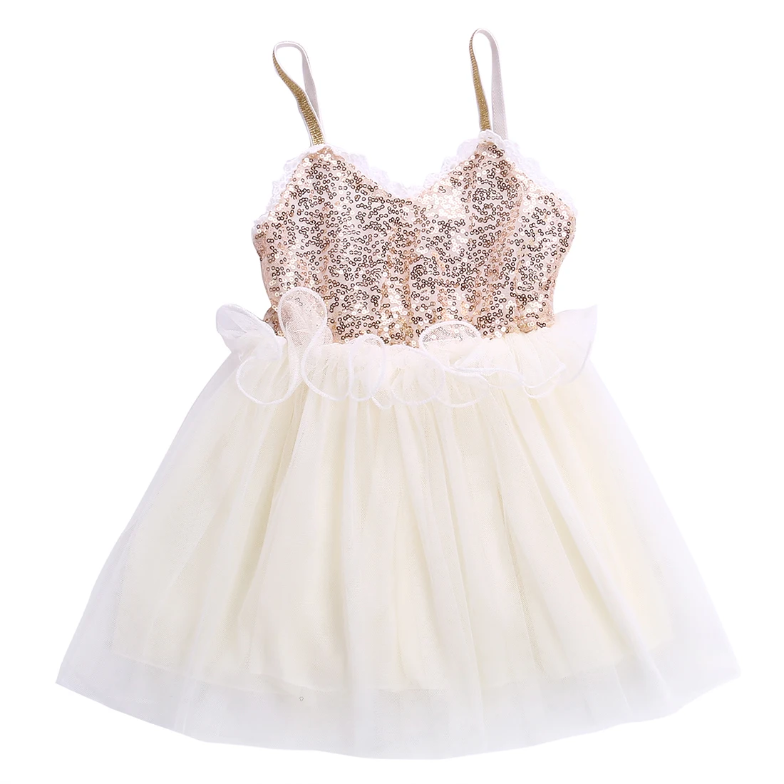 Sequins Patchwork Baby Girl Sleeveless Zipper Dress Lace Tulle Party