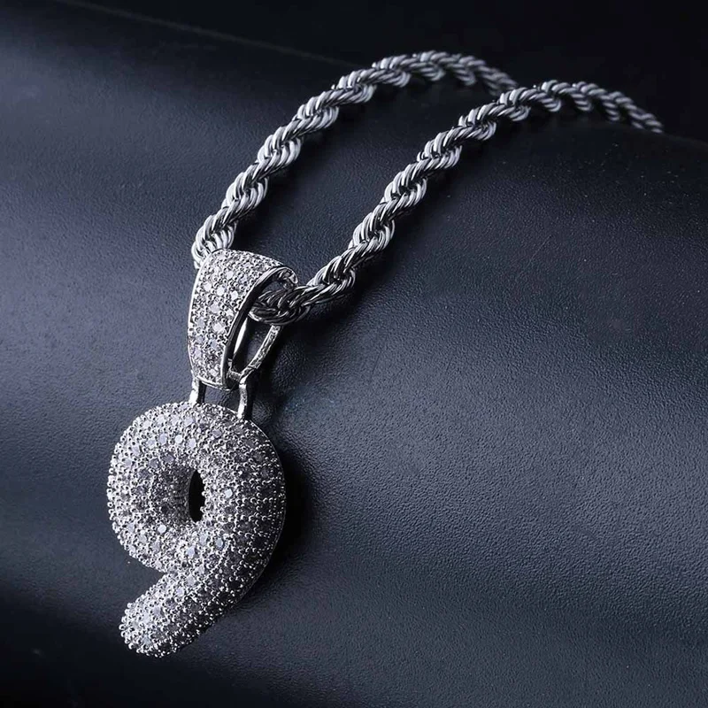 

Customized Men Women Number Necklace Zircon Gold Silver Copper Alloy Pendant 24" Twist Chain Your Representative Number Jewelry