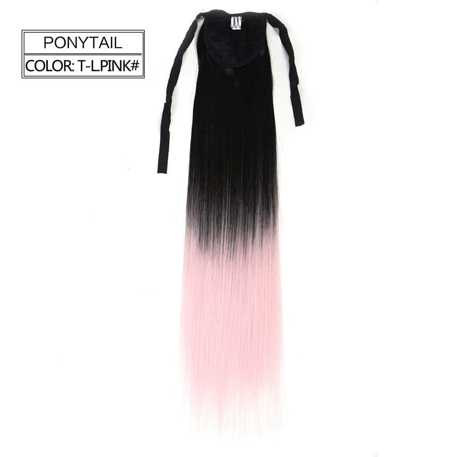 Neitsi 22 ''1 шт. конский хвост для наращивания волос прямой зажим в синтетическом шнурке шиньоны пони хвост для наращивания волос для женщин - Цвет: T-L.pink
