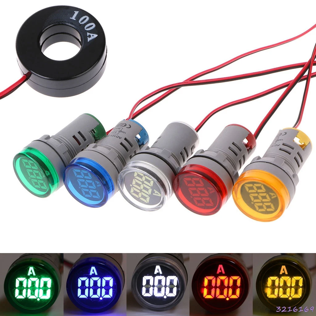 

AC220V 22mm Digital Ammeter 0-100A Current Monitor Meter Signal Lamp Amperemeter