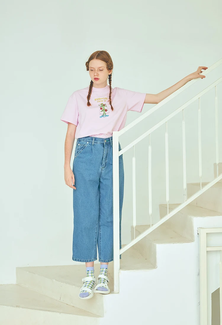 Летняя футболка Harajuku с короткими рукавами и мультяшным принтом; Новинка года; женская розовая свободная хлопковая Футболка с круглым вырезом; подходит для девочек-подростков; топы