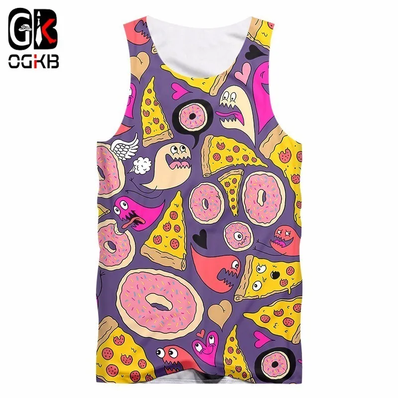

OGKB Tank Tops Male personality Deaaert 3D Vest Print Sandwich donut Hiphop Large Size Attire Homme Sleeveless Shirt