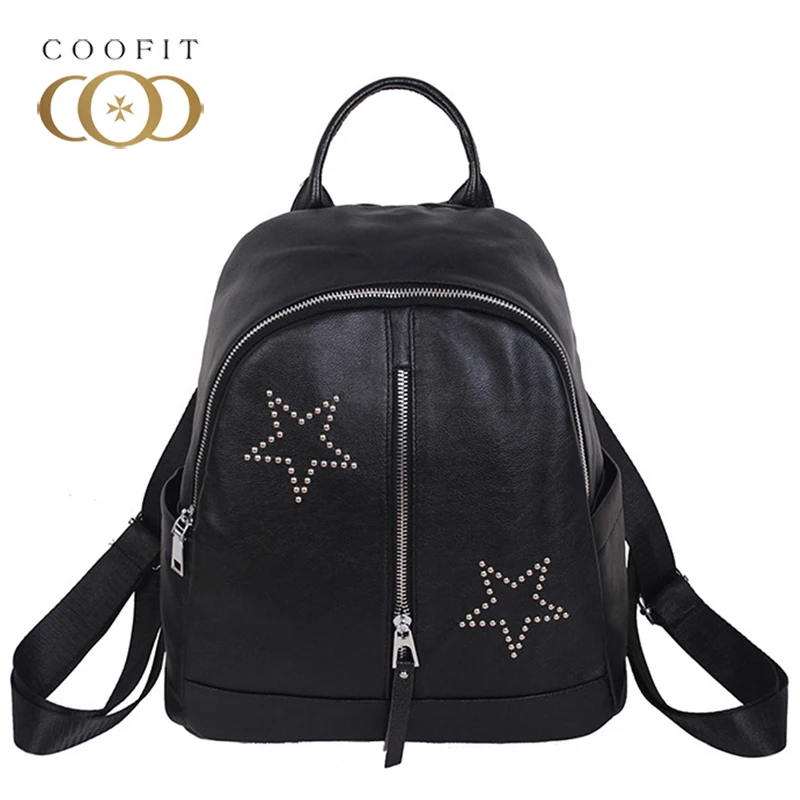 

2018 Simple Women's Backpack Stylish Rivet Stars Vertical Pattern Small Backpack For Girls Teenager Casual Black Daypack Bagpack