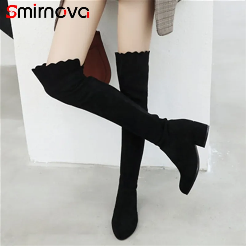 

Smirnova NEW ARRIVE ladies thigh high boots 2018 hot flock woman long boots over the knee boots winter keep warm shoes big size