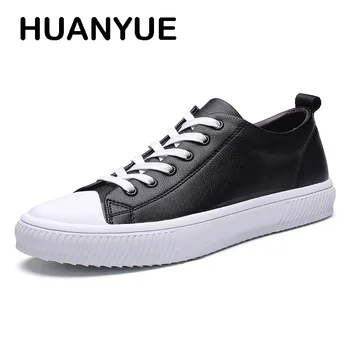 

Hot Sale Spring Autumn Men Shoes Breathable Leather Men Casual Shoes Low Lace-Up Flat Shoes For Men Zapatos Hombre Black White