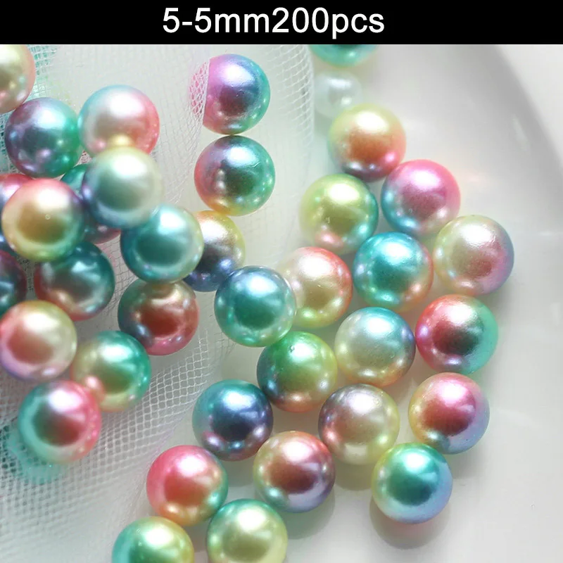 Разноцветные Круглые бусины из искусственного жемчуга без отверстий для рукоделия для женщин E2S - Цвет: 5-5mm 200pcs