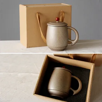 

Japanese-style home stoneware with tea cup filter ceramic cup with lid cup liner three colors to choose