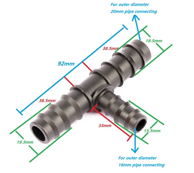 5 шт. 20 мм, pe, труба-16 мм, pe, труба Редукционный тройник Разъемы высокого качества длинные Услуги жизни сад дома капельного полива и орошения фитинги
