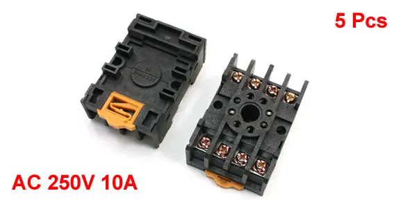 10A 250VAC MK2 Series Relay 8-Pin 35mm Din Rail Socket Holder PF-085A 5 Pcs