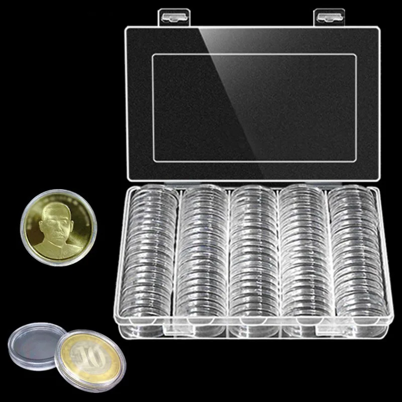 

100pcs/Box Clear Round Coin Boxes Holder Plastic Storage Capsules Collectibles C
