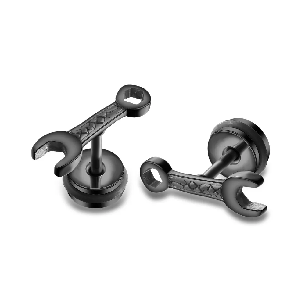 

Punk Small Wrench Stainless Steel Stud Earrings For men Women Gold /Black/steel Color Charm Unisex Jewelry Gift