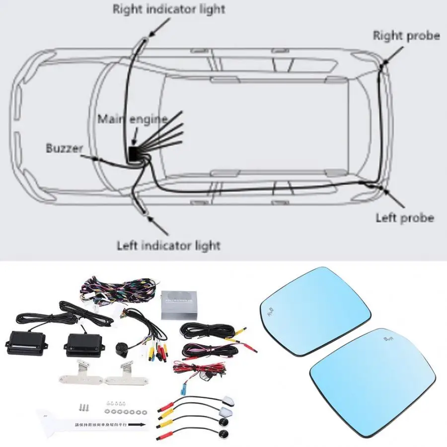 

For Ford Edge 2015 Car Microwave Radar Sensor BSD Blind Spot Detection System with Blind Spot Mirror(Blue LED)