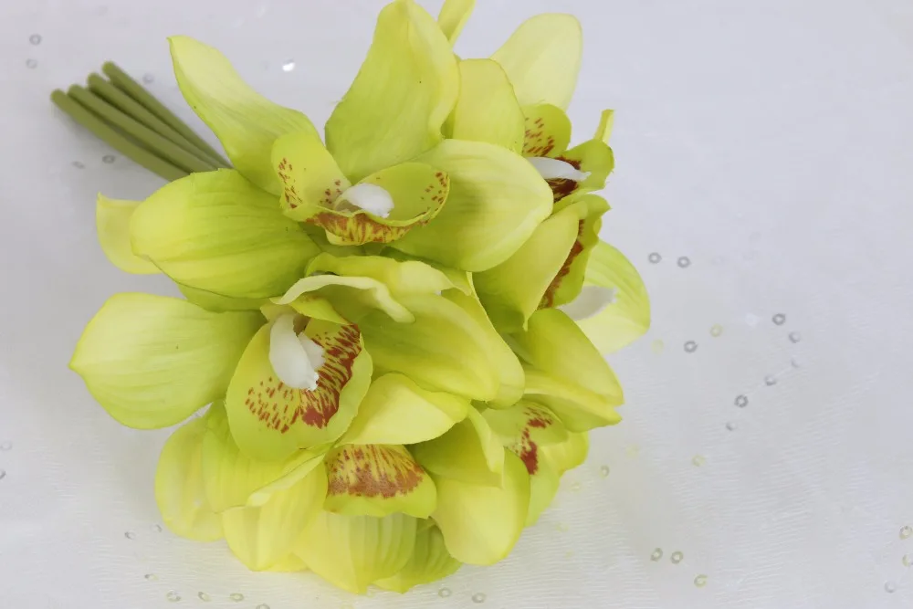 Flone 6 Heads Artificial Cymbidium Flowers Simulation Orchid Bouquet Real Touch Fake Flowers For Wedding Home Party Decoration (12)