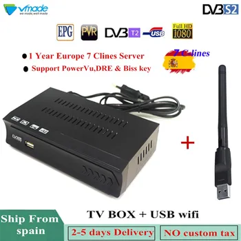 

1 Year Europe 7 Cline Server DVB-S2 HD Digital Satellite Receiver + USB WIFI Dongle V8 Nova DVB S2 V7S MPEG4 Support Youtube CS