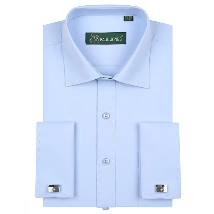 Классический французский кнопка манжеты рубашки с длинным рукавом Для мужчин рубашка высокого качества Бизнес Формальные рубашки camisa