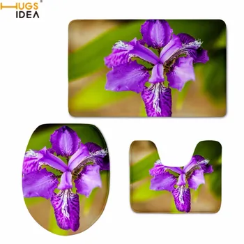 

HUGSIDEA Nordic Style Toilet Seat Covers 3D Pretty Flower Iris Pattern Bath Accessories 3PCS Set Carpets WC Warm Floor Mats Rugs