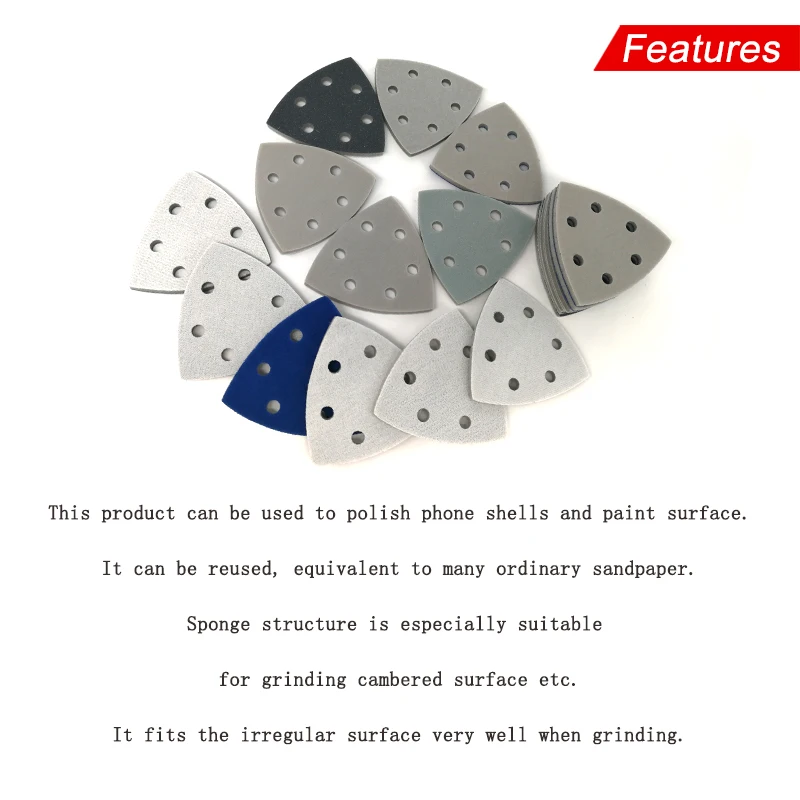 3-1/2 Inch 90mm Triangular Sanding Disc 300-3000 Grit Hook & Loop Sponge Sandpaper Fit Oscillating Multi Tool Sanding Pad images - 6