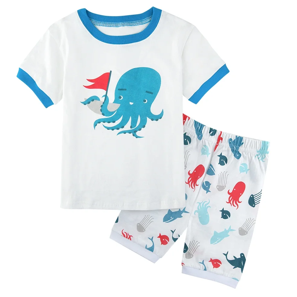 Детский пижамный комплект с динозаврами и единорогом для мальчиков и девочек, одежда для сна с русалочкой и пиратским кораблем, детская одежда для сна с рисунками животных - Цвет: Octopus