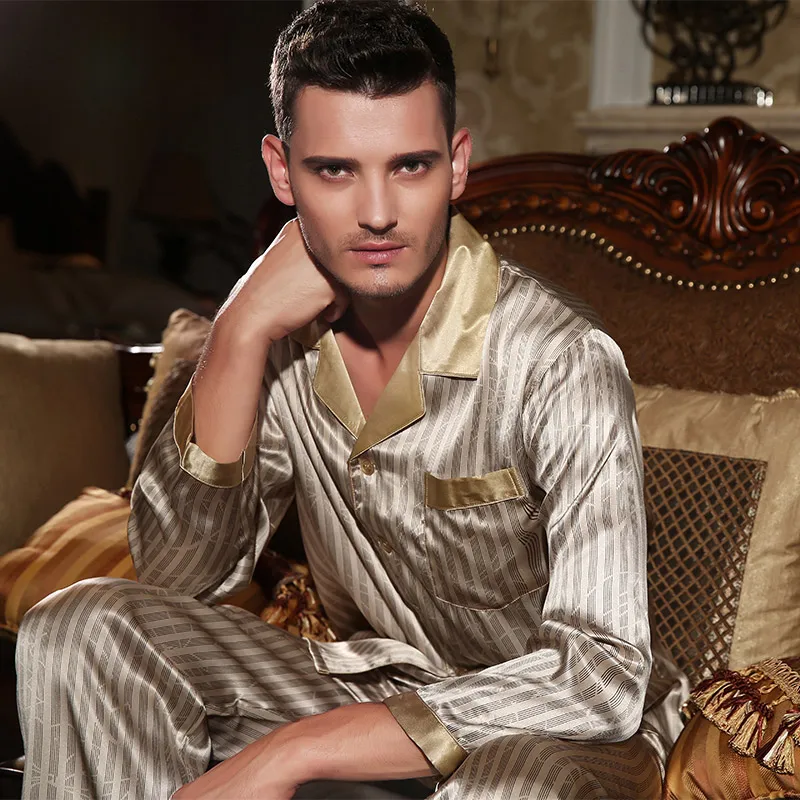 Бренд YIER, Мужская пижама из шелка с длинным рукавом, мужские пижамы, мужские комплекты одежды для сна, штаны, шелк, пижамный комплект, домашняя одежда