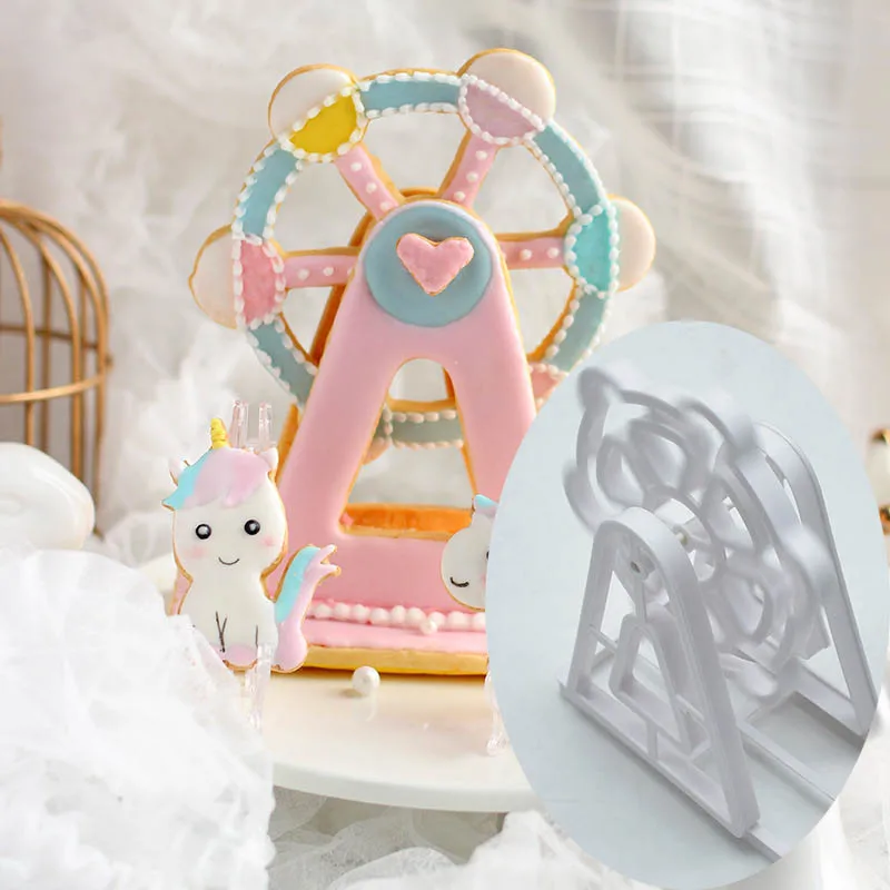 

3PCS Bakeware Ferris Wheel Shaped Cake Tools Plastic Fondant Biscuit Mold Baking Mould Cookie Cutter Kitchen Gadgets
