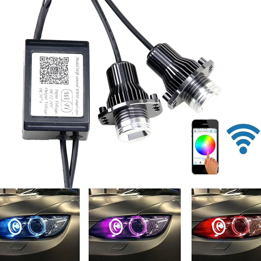 24 Вт Светодиодные Габаритные огни глаза ангела Wi Fi Управление RGB Цвет Изменение