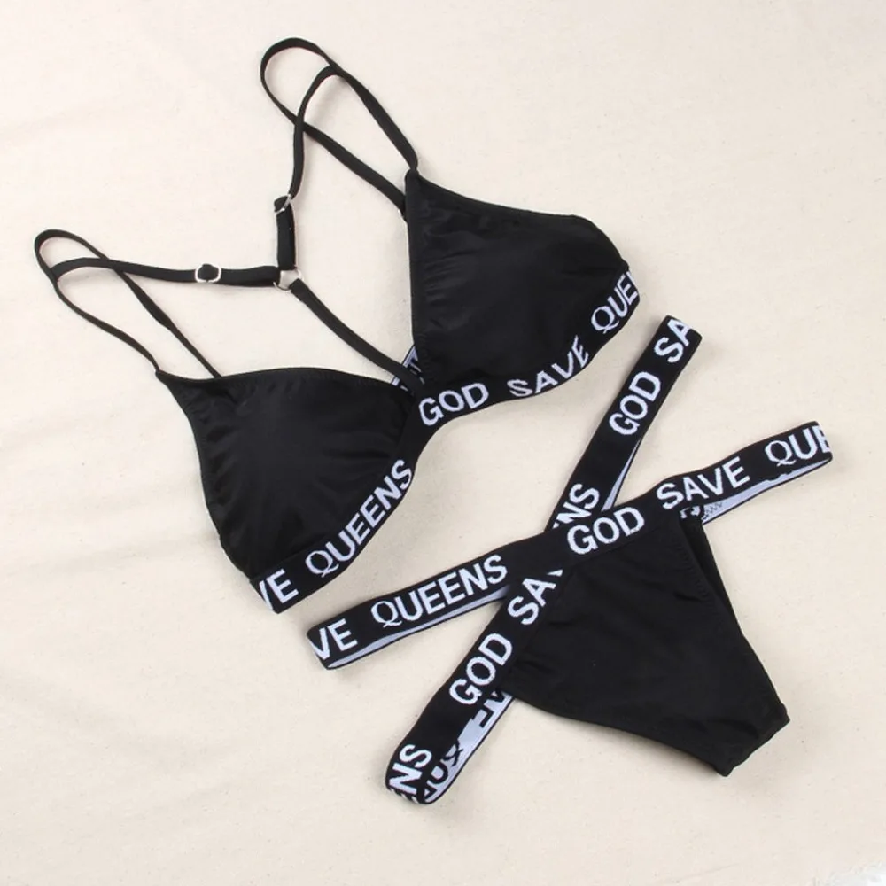 

Women's Split Fashion Bandage Letter Print Condole belt vest Beachwear Bickey 2-15