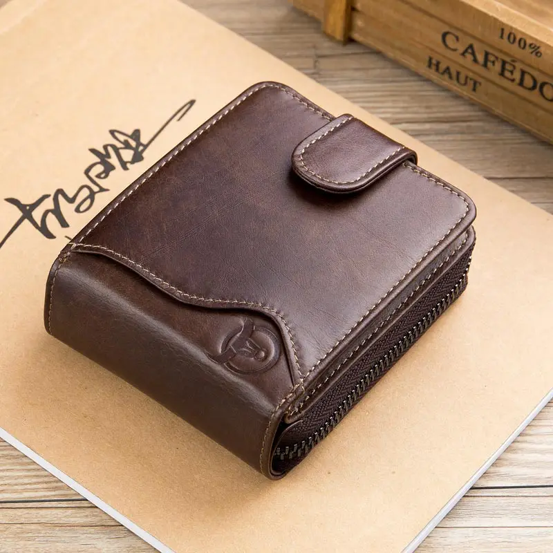Bullcaptain Cowhide Short Wallet Zipper Coin Bag