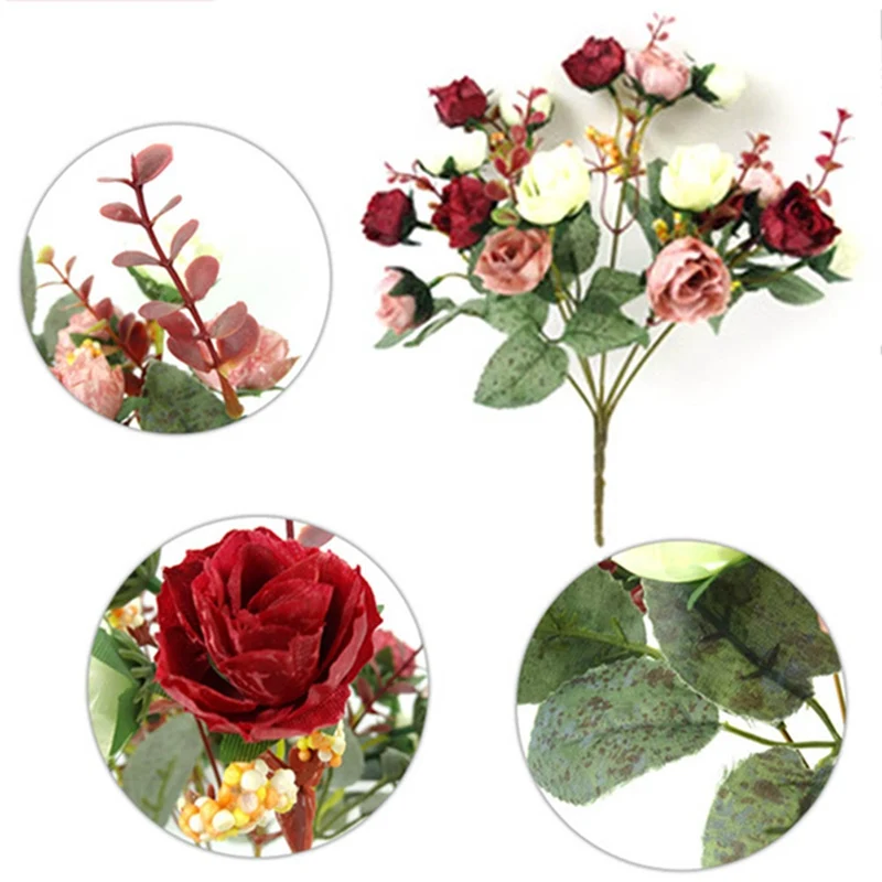 21 Heads/bouquet Silk Rose European Style Artificial Flower High Quality Bouquet Fake Flowers Wedding Home Party Decoration