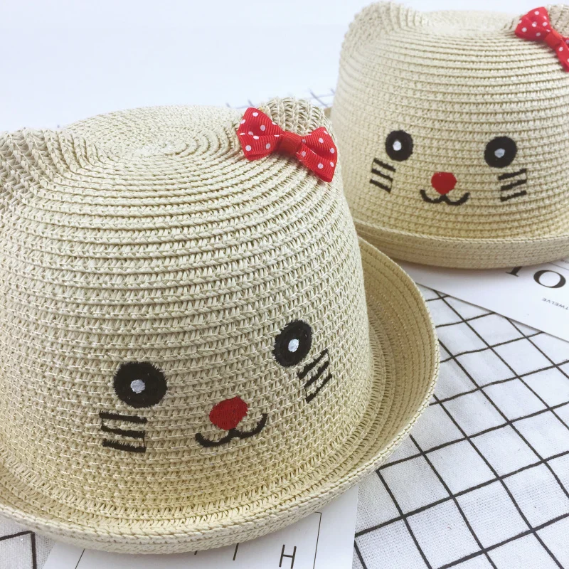Lovely Bowknot Kids Sun Hats Cartoon Summer Child Cat Ears Ear Decoration Cute Beach Hat Girl Sun Hat Drop Shipping - Image 5