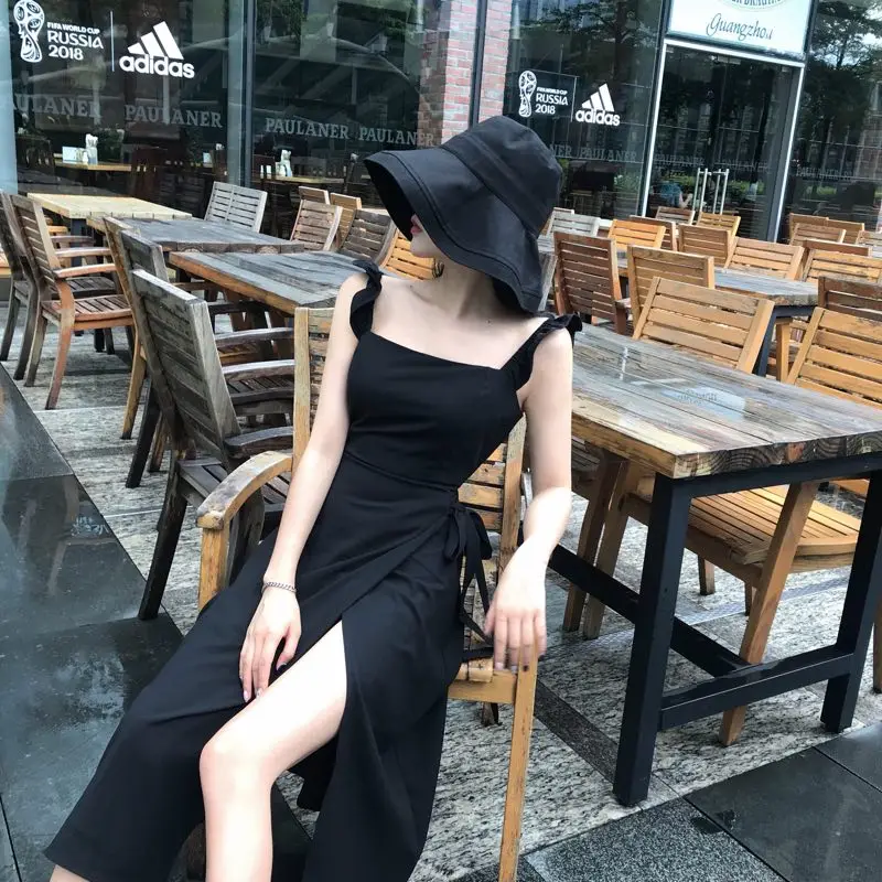 

Sexy Vintage Bandage Black Dress Women Clothes 2019 Summer Spaghetti Strap Backless Midi Dress Women Dresses Vestidos FF028