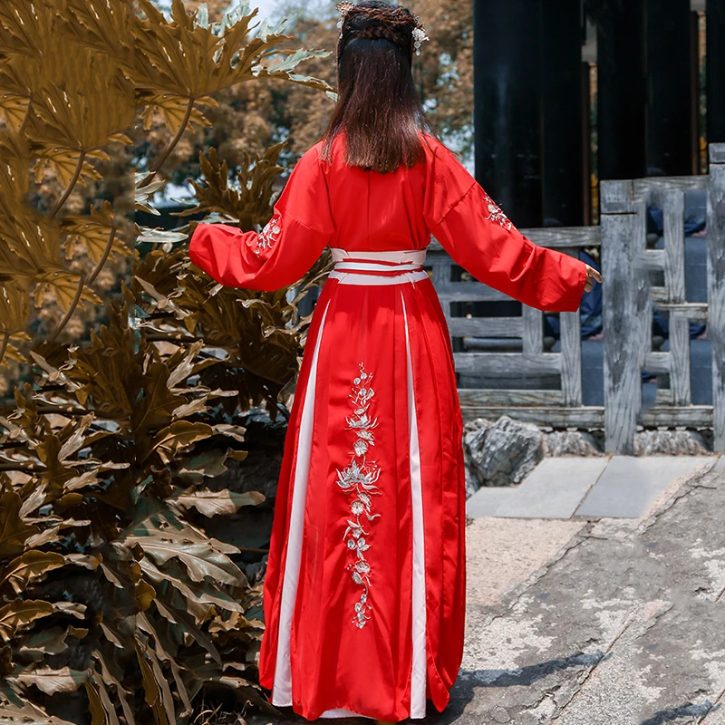 Красный Hanfu для женщин вышивка танцевальный костюм Китайский фестивальный наряд народная сценическая одежда Восточное сказочное платье DF1014